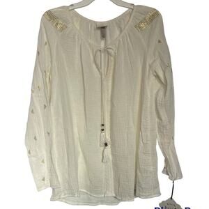 Knox Rose size medium NWT muslin boho cotton top women gold print long sleeve